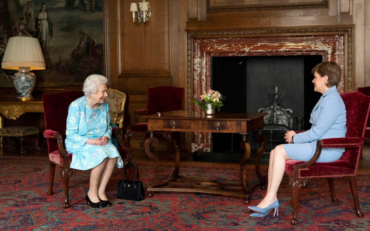 Queen Elizabeth II receives First Minister of Scotland Nicola Sturgeon during an audience at the Palace of Holyroodhouse - Jane Barlow/PA Wire