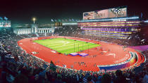 <p>Track and Field events at the L.A. Coliseum are shown in this Downtown Sports Park rendering. (Photo: Courtesy LA 2024) </p>