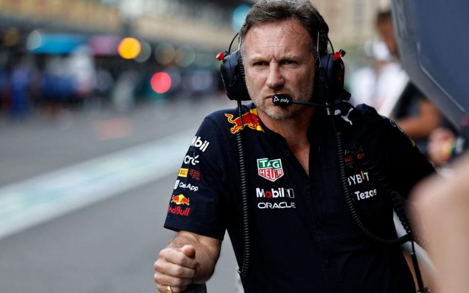 Red Bull Racing's British team chief Christian Horner follows the qualifying session for the Formula One Azerbaijan Grand Prix at the Baku City Circuit in Baku on June 11, 2022 - HAMAD I MOHAMMED /AFP