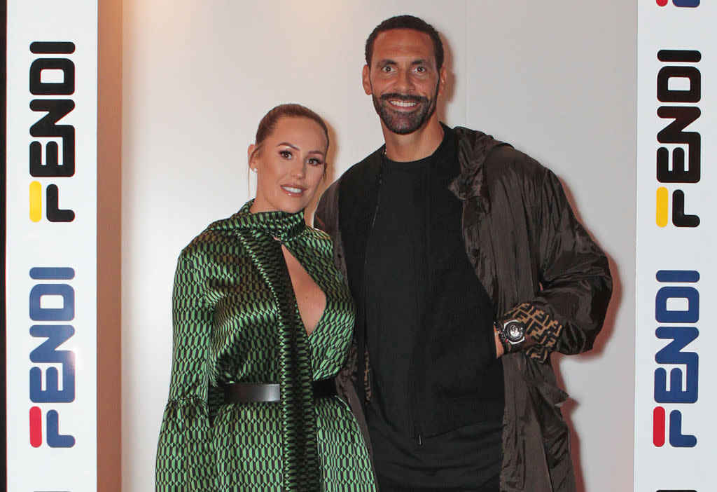 Kate Ferdinand has revealed she has put make-up on for the first time since giving birth, pictured with her husband, Rio Ferdinand in October, 2018 (Getty Images)