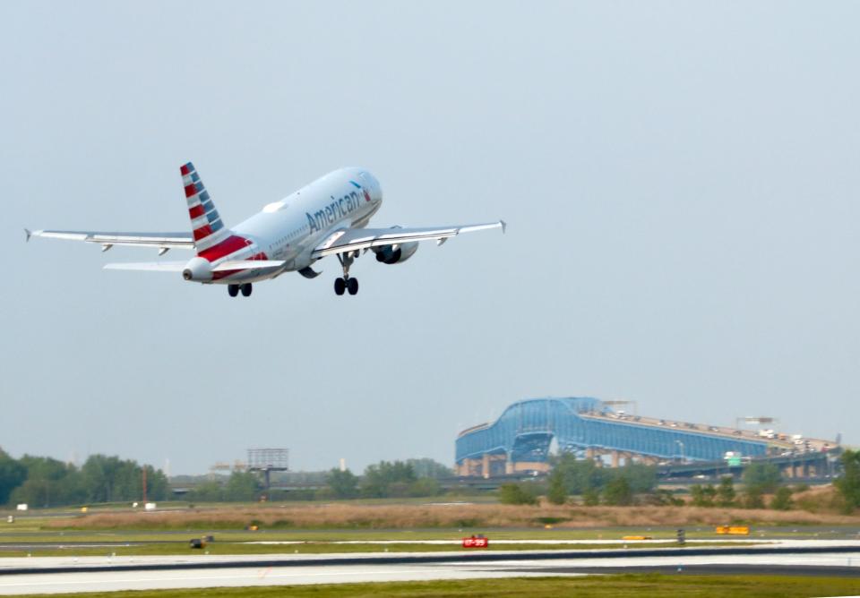 Plane leaving Philadelphia International Airport.