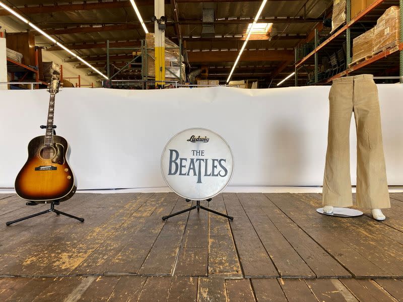 FILE PHOTO: A sheet of paper with partial "Hey Jude" lyrics, written by Paul McCartney for a recording session in 1968, is displayed in a Julien's Auctions warehouse in Torrence, California