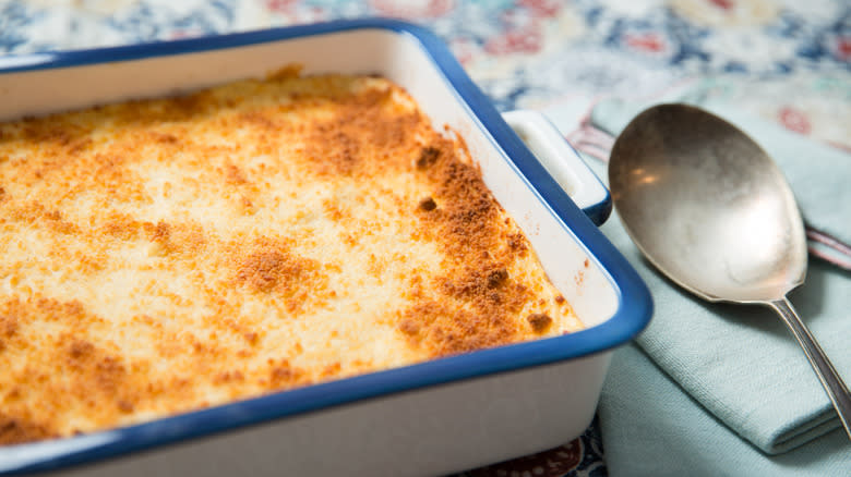 cheese grits casserole in pan