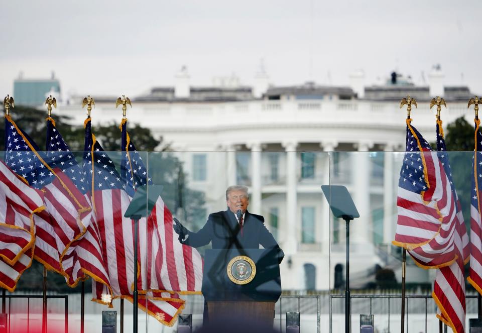 Donald Trump speaking in front of the Capital on January 6