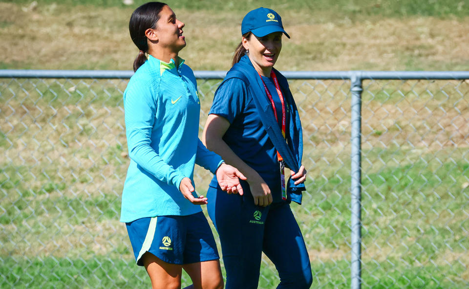 Sam Kerr at a Matildas training session during the Women's World Cup.