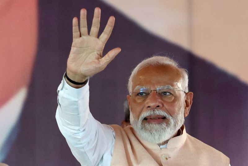 FILE PHOTO: Indian PM Modi attends an election campaign rally, in Meerut
