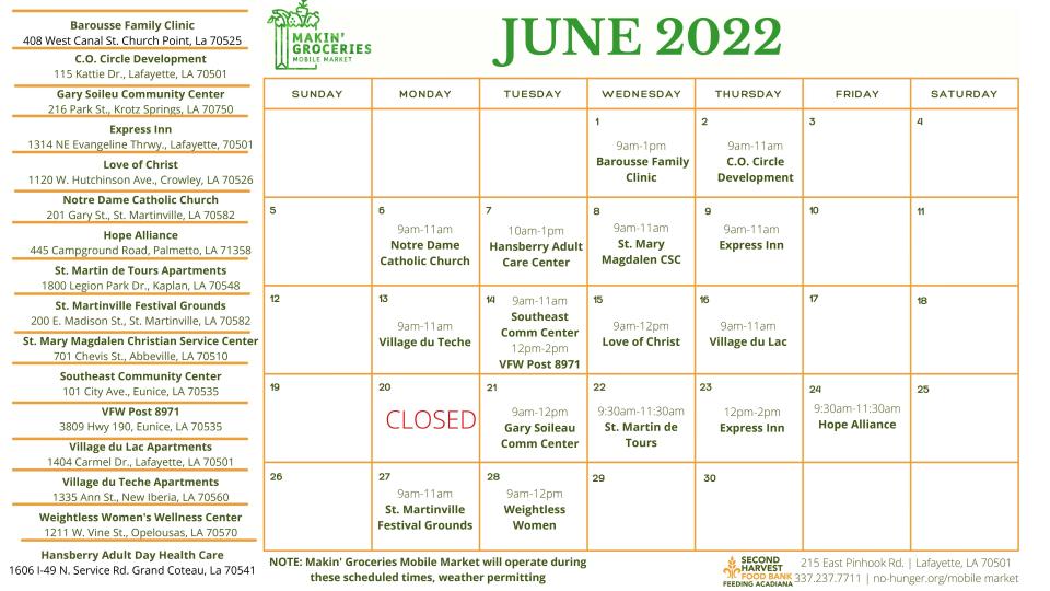 Makin' Groceries Mobile Market June calendar