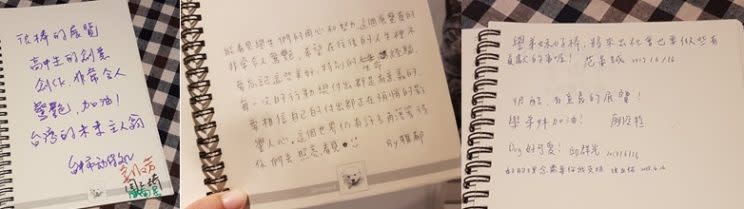 感謝留言：(左)台中市動保處同仁；(中)大三關心動保的同學；(右)本校高三同學