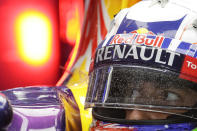 Red Bull Racing driver Daniel Ricciardo of Australia waits in his car in the garage during the practice session ahead of Sunday's Chinese Formula One Grand Prix at Shanghai International Circuit in Shanghai, China, Saturday, April 19, 2014. (AP Photo/Alexander F. Yuan)