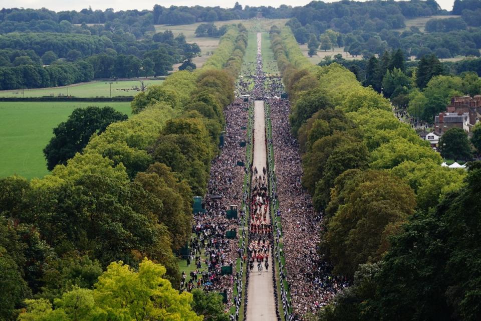 The Ceremonial Procession of the coffin of the Queen travels down the Long Walk at Windsor Castle (Aaron Chown/PA) (PA Wire)