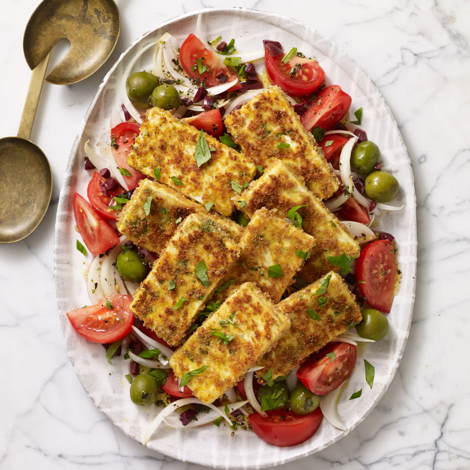 Tomato & Onion Salad with Crispy Tofu