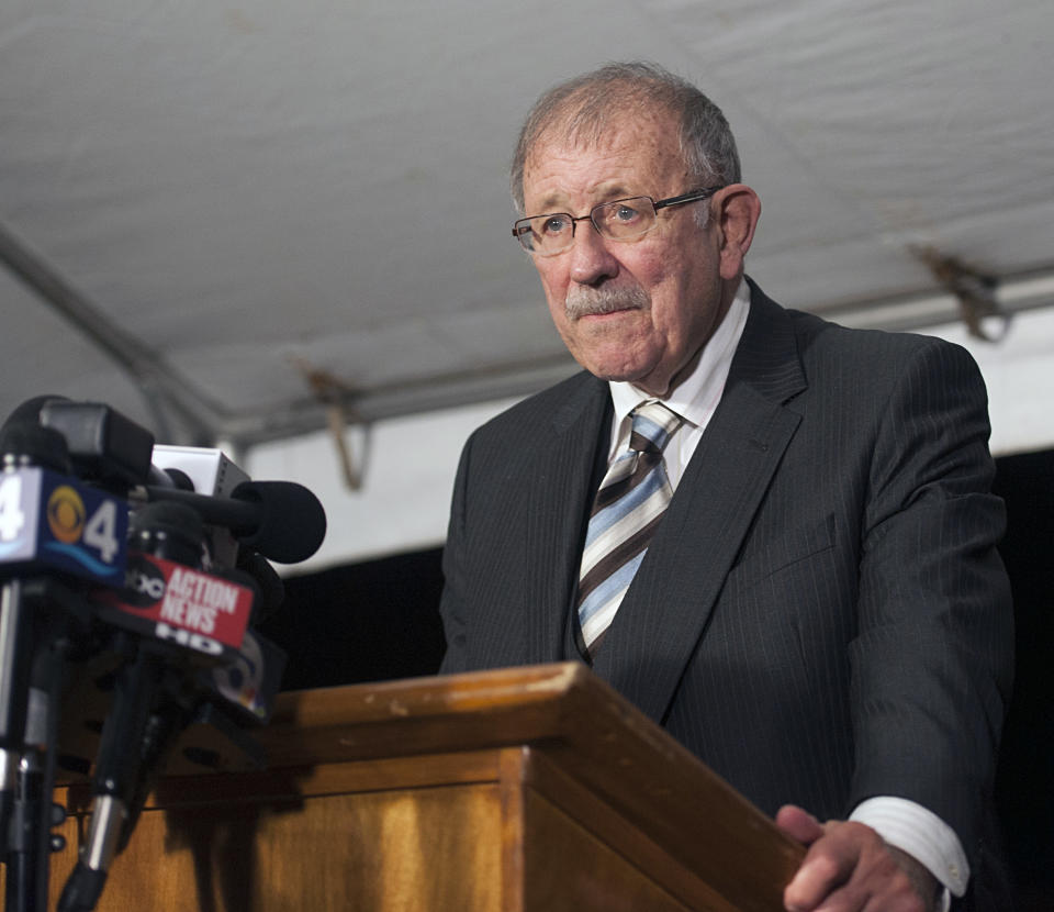 Don Ryce, father of slain Jimmy Ryce, speaks to the media following the execution of Juan Carlos Chavez, Wednesday, Feb. 12, 2014 at the Florida State Prison near Starke, Fla. Chavez was executed Wednesday night in Florida for raping and killing Jimmy Ryce a 9-year-old boy 18 years ago, a death that spurred the victim's parents to press nationwide for stronger sexual predator confinement laws and better handling of child abduction cases. (AP Photo/Phil Sandlin)