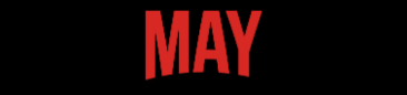 The image features the word "MAY" in capitalized red letters on a black background