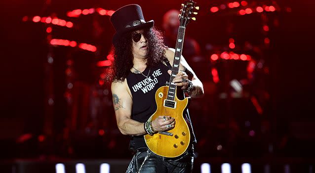 Lead guitarist Slash rocks out Brisbane. Source: AAP