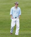 At a polo match in 2011, Prince Harry kept things casual in a pastel blue linen shirt, a brown cap and a matching pair of brown shoes.