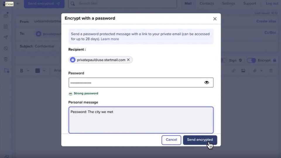 StartMail password protection