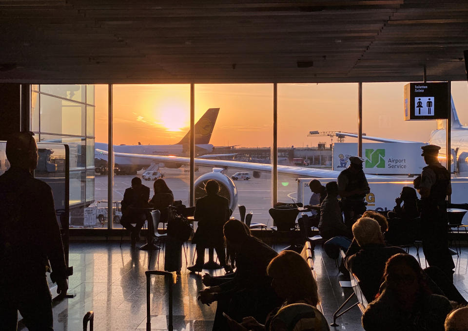 FRANKFURT, GERMANY - OCTOBER 15:   Aeroplanes and passengers at the terminal and gates of Frankfurt International Airport on October 15, 2019 in Frankfurt, Germany. (Photo by EyesWideOpen/Getty Images)