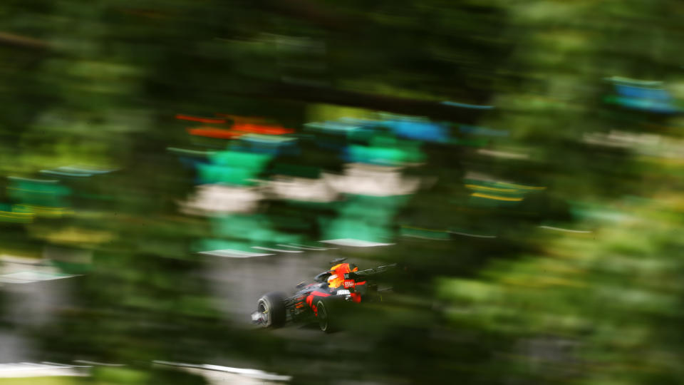 BUDAPEST, HUNGARY - JULY 19: Max Verstappen of the Netherlands driving the (33) Aston Martin Red Bull Racing RB16 during the Formula One Grand Prix of Hungary at Hungaroring on July 19, 2020 in Budapest, Hungary. (Photo by Dan Istitene - Formula 1/Formula 1 via Getty Images)