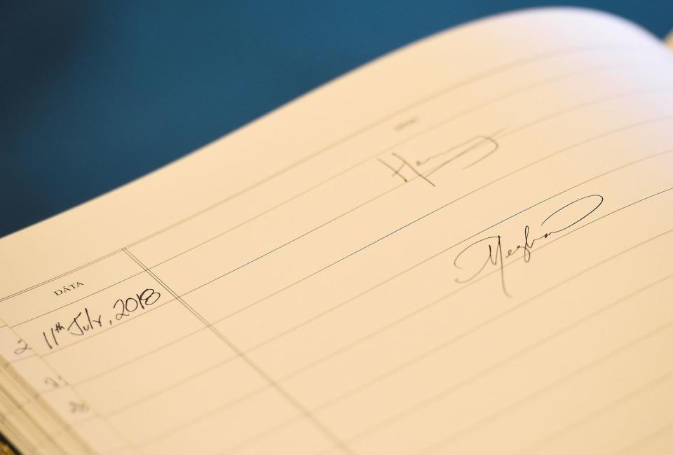 <p>The couple signed the visitors book at Aras an Uachtarain, the official residence of Ireland's President, Michael Higgins.</p>