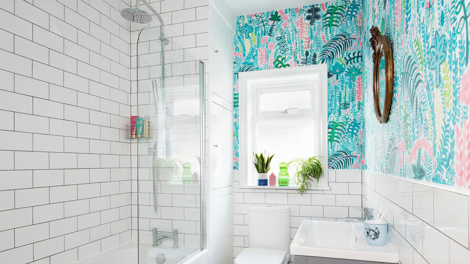 Done right, wallpaper in a bathroom can be a winning combination