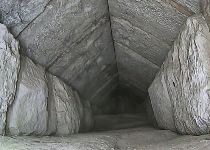 Egyptian Ministry of Tourism and Antiquities handout photo showing the interior of a hidden corridor found above the main entrance of the Great Pyramid of Giza (2 March 2023)