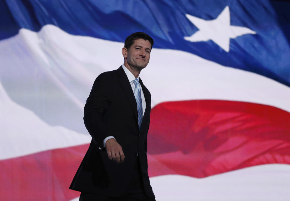 House Speaker Paul Ryan arrives to speak at Republican convention. (Photo: Carolyn Kaster/AP)