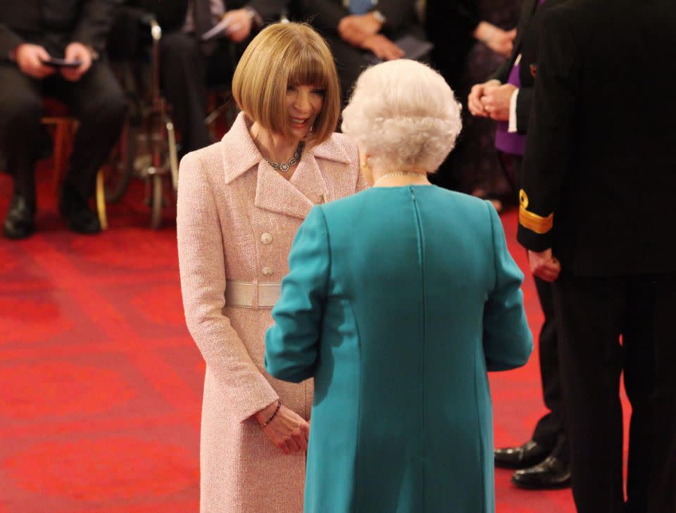 Anna did remove her glasses when she was made a Dame Commander last year. Photo: Getty