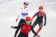 <p>China’s Wu Dajing celebrates after winning gold in the Men’s 500m Short Track Speed Skating Final A on day 13 of the PyeongChang 2018 Winter Olympic Games on February 22, 2018.<br> (Photo by VCG/VCG via Getty Images) </p>