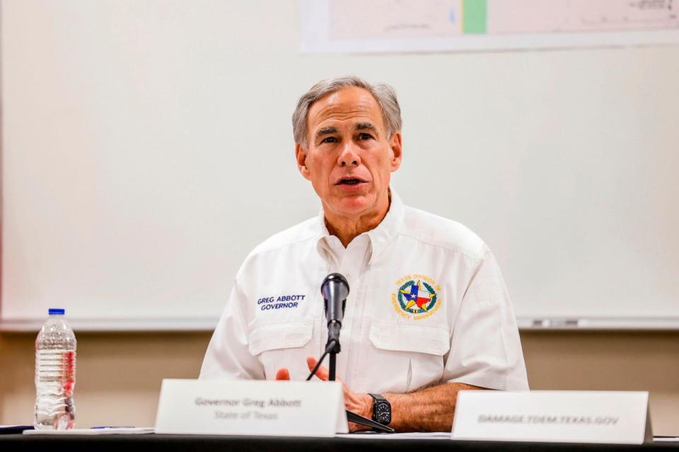 PHOTO: Governor Greg Abbott speaks at a news conference after surveying tornado damage in Perryton, Texas, June, 17, 2023.  (David Erickson/AP, FILE)