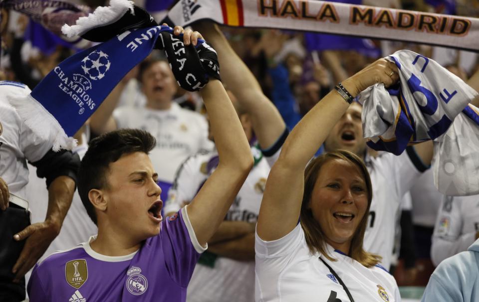 <p>Real Madrid fans ahead of the Champions League final soccer match between Juventus and Real Madrid at the Millennium Stadium in Cardiff, Wales </p>