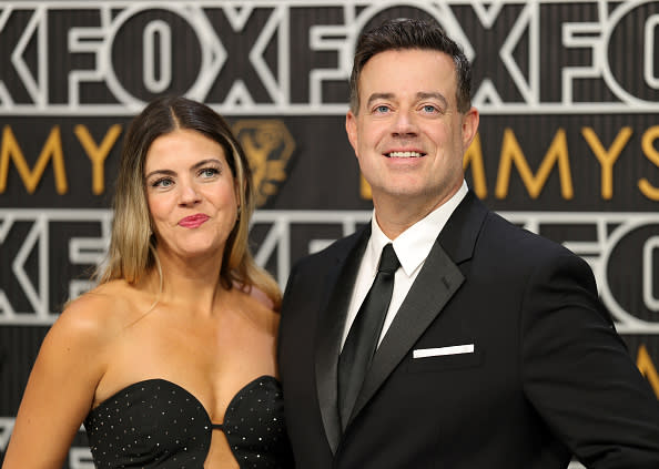 LOS ANGELES, CALIFORNIA – JANUARY 15: (L-R) Siri Pinter and Carson Daly attend the 75th Primetime Emmy Awards at Peacock Theater on January 15, 2024 in Los Angeles, California. (Photo by Neilson Barnard/Getty Images)