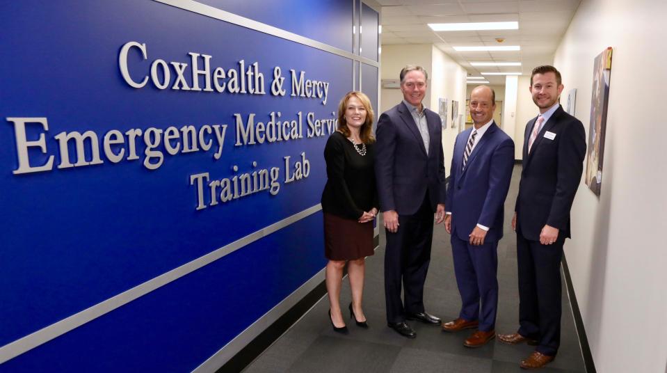 From left, OTC Provost and Vice Chancellor for Academic Affairs Tracy McGrady, President of Mercy Springfield Communities Jon Swope, President and CEO of CoxHealth Steve Edwards, and OTC Foundation Board Chair Curtis Jared.