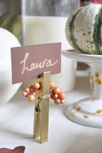 Gold Clothespin & Berry Place Card Holders