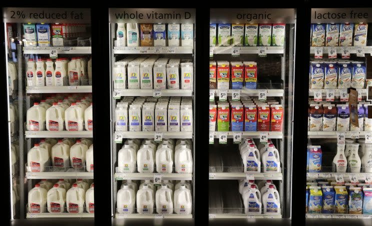 Various types of milk are seen at the Safeway store in Wheaton, Maryland February 13, 2015. REUTERS/Gary Cameron 