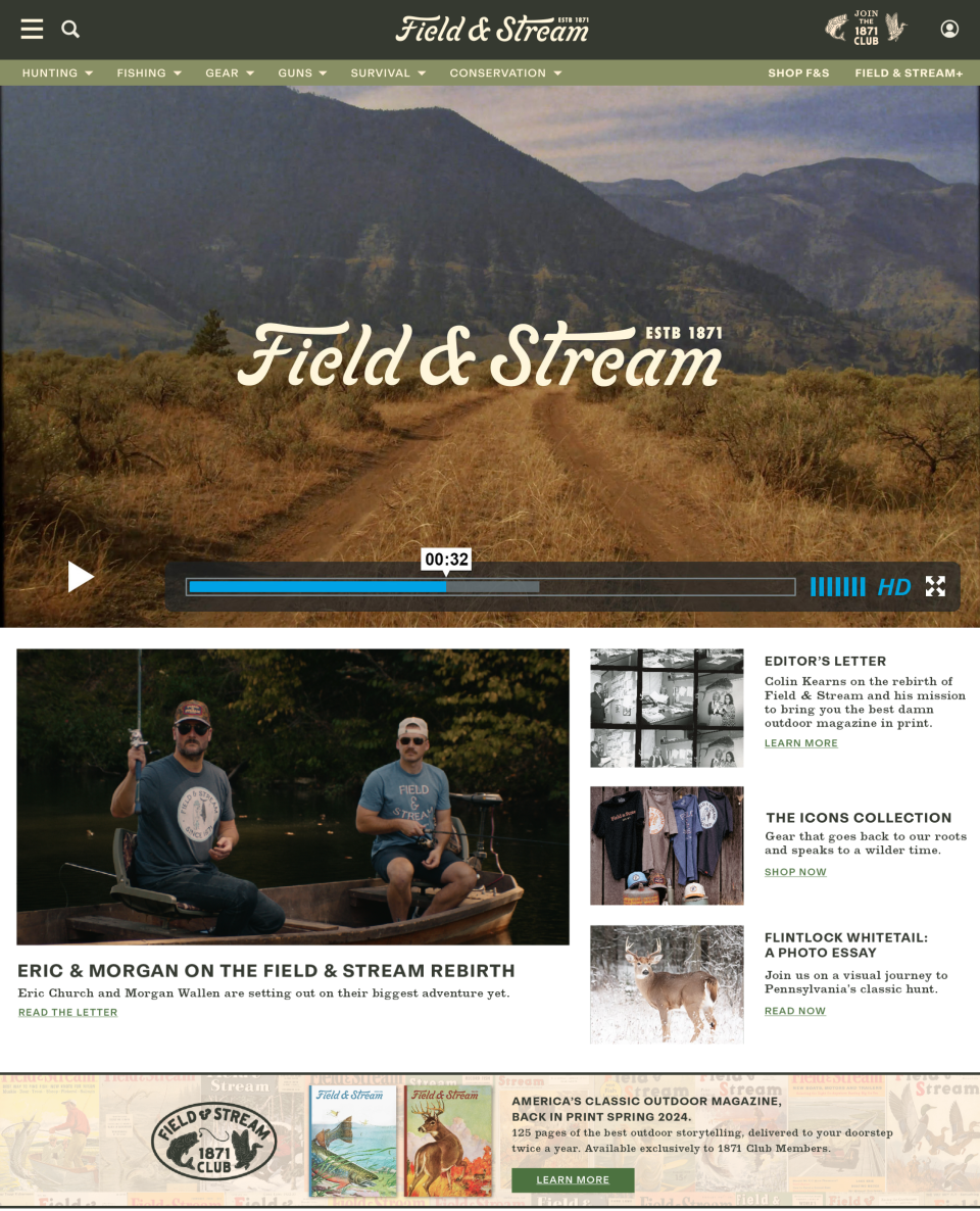 The relaunched Field & Stream website