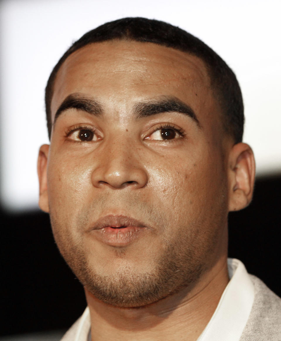 Puerto Rican reggaeton singer-rapper Don Omar arrives for an interview in Miami, Tuesday, April 24, 2012. Don Omar is the is the leading finalist in the 2012 Billboard Latin Music Awards. (AP Photo/Alan Diaz)