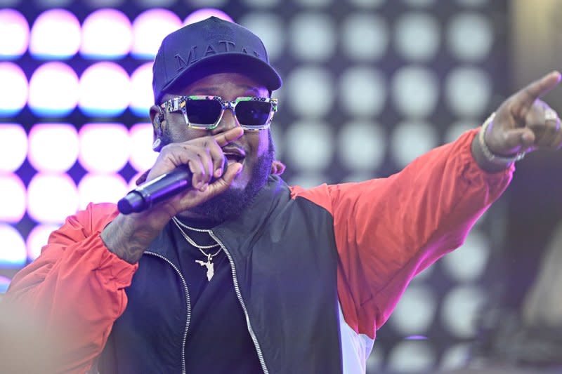 T-Pain performs at the AFC Championship halftime show in January. File Photo by David Tulis/UPI