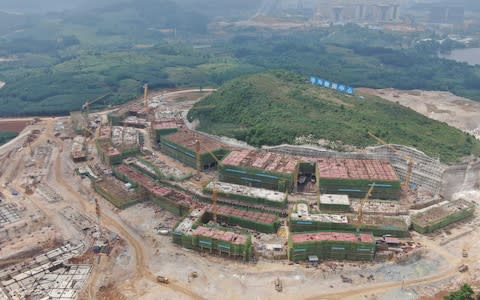 Aerial view of data storage center for Huawei at the Guian New Area in Guiyang, Guizhou Province of China. The first phase of construction covers an area of 400,000 square meters, which will operate about 600,000 servers to store Huawei's management data from 170 countries. May 14, 2019. - Credit: Visual China Group