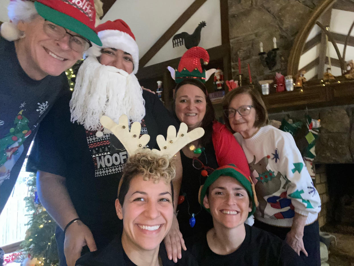 Liliana Bakhtiari, Sarah Al-Khayyal, and Kris Brown celebrate Christmas with Brown's family (Courtesy Kris Brown)