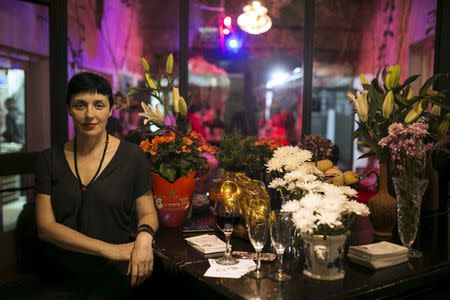 Nana Shrier, owner of Georgian restaurant Nanuchka, poses for a photo in her restaurant in Tel Aviv, Israel July 15, 2015. Shrier shocked Israel's culinary world when she removed all animal-based products from the menu. REUTERS/Baz Ratner