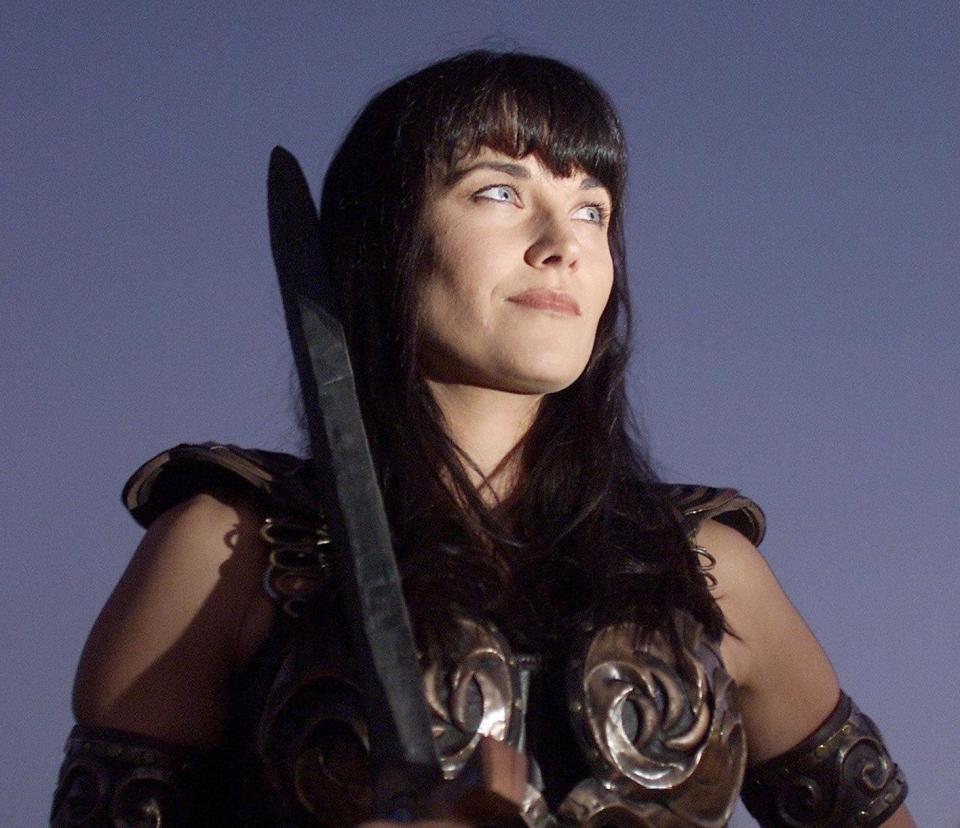 Actress Lucy Lawless playing the character "Xena"&nbsp;while filming for the last episode of "Xena, the Warrior Princess." (Photo: AFP via Getty Images)