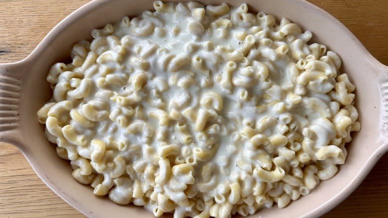 cheesy pasta in baking dish