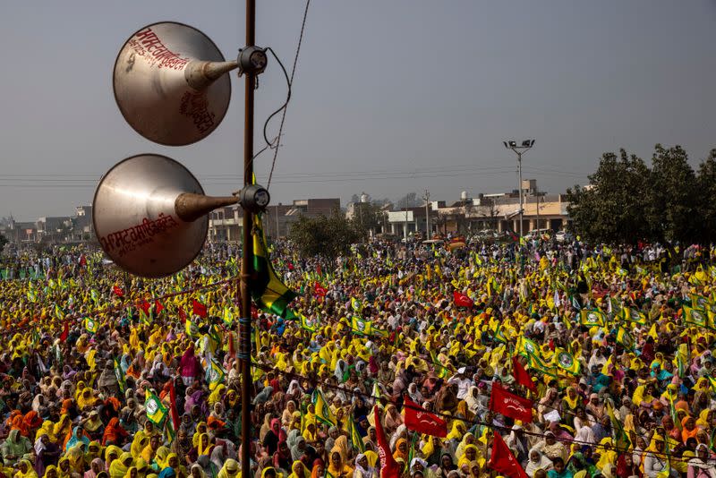 FILE PHOTO: Farmers and agricultural workers attend a rally against farm laws in Barnala