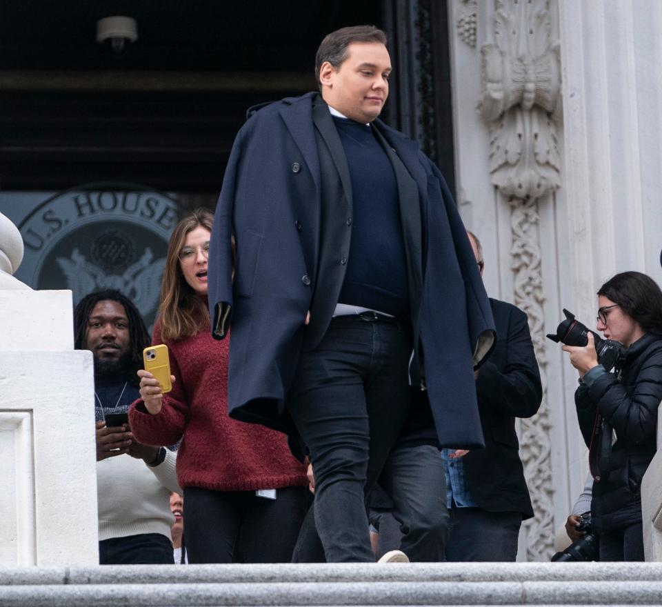 Rep. George Santos (R-NY) departs the United States Capitol after the House voted to expel Santos from Congress on Dec. 1, 2023. Santos is the sixth member of the House to be expelled in the body’s history.