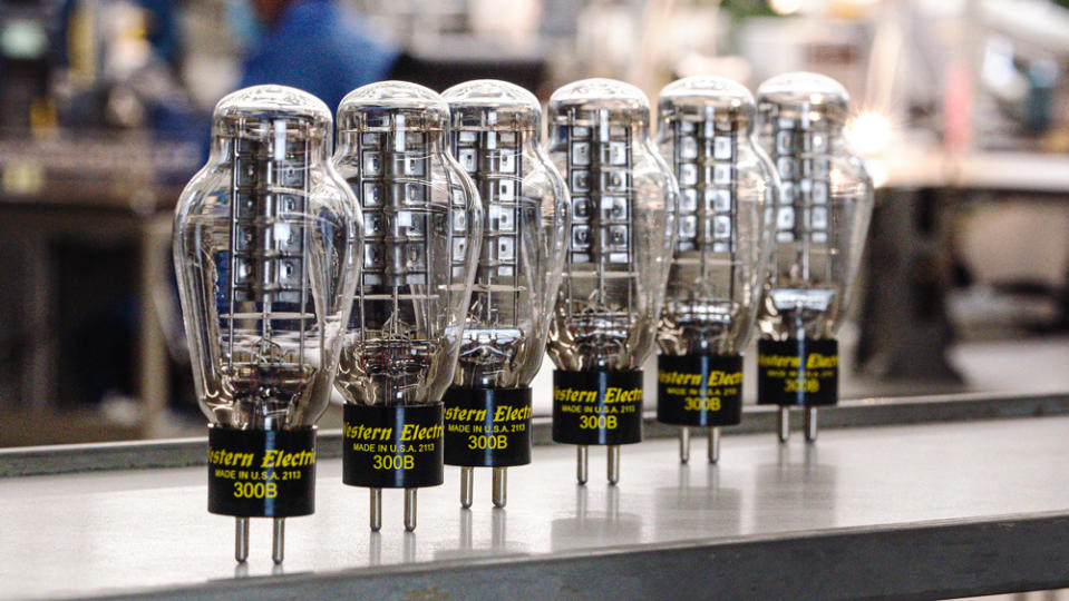 A row of Western Electric 300B vacuum tubes.