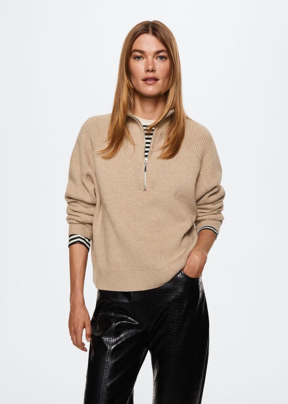 Mango Zipped High Collar Sweater