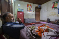 Sanjay Tickoo, a leader of the local Hindu community talks to the Associated Press in Srinagar, Indian controlled Kashmir on Oct. 12, 2021. A spate of recent killings has rattled Indian-controlled Kashmir, with violence targeting local minority members and Indian civilians from outside the disputed region. The targeted killings have led to widespread unease, particularly among the region’s religious minority Hindus, most of whom fled Kashmir after an anti-India rebellion erupted in 1989. (AP Photo/Mukhtar Khan)