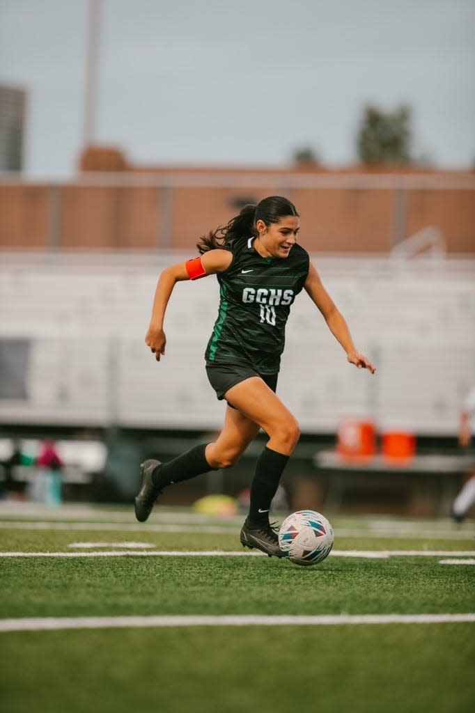 Gilbert Christian junior midfielder Caprice Chiuchiolo during the 2022-2023 soccer season. Chiuchiolo recorded 30 goals and 24 assists in her sophomore year as Gilbert Christian made a run to the 3A state championship game.