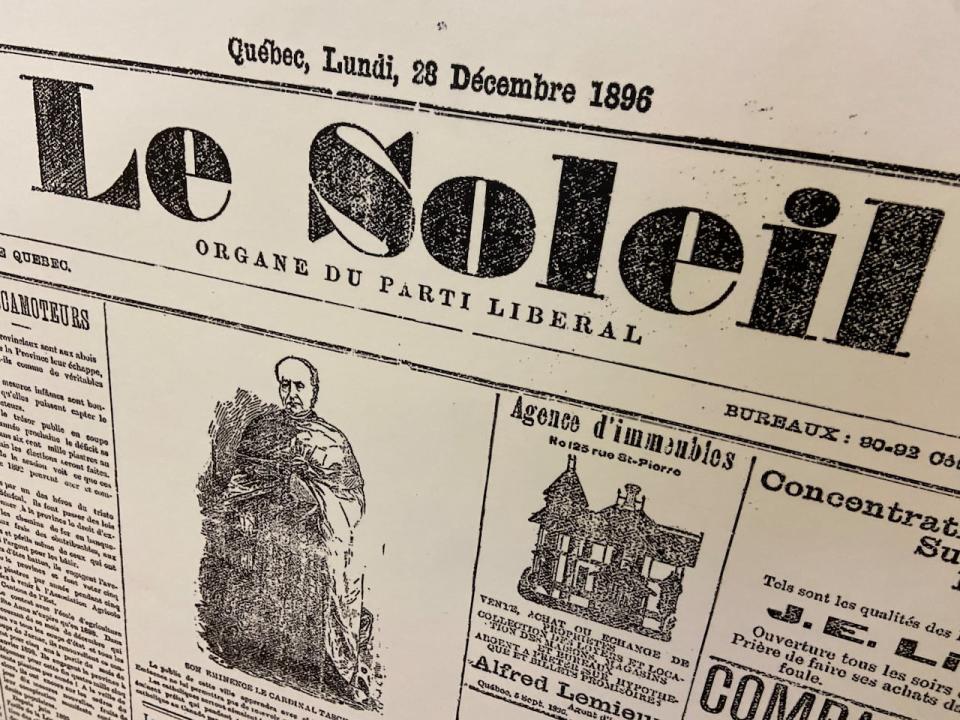 The front page of the very first edition of the Le Soleil newspaper. It would publish its first photo three years later and become the first Canadian publication to do so. 