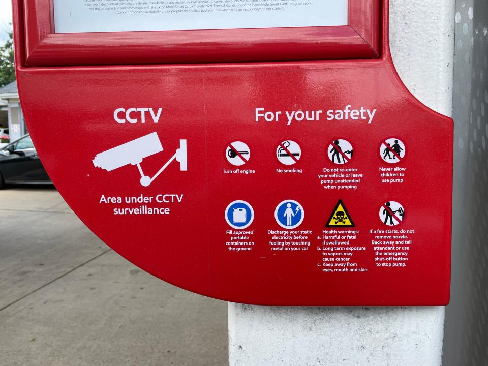 A sign warning about static electricity at a gas station in Vienna, Virginia on June 9, 2022.